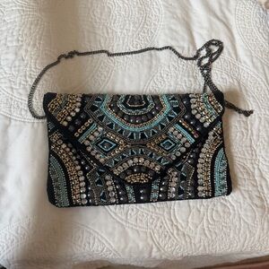 Elegant Black and Blue Beaded Clutch